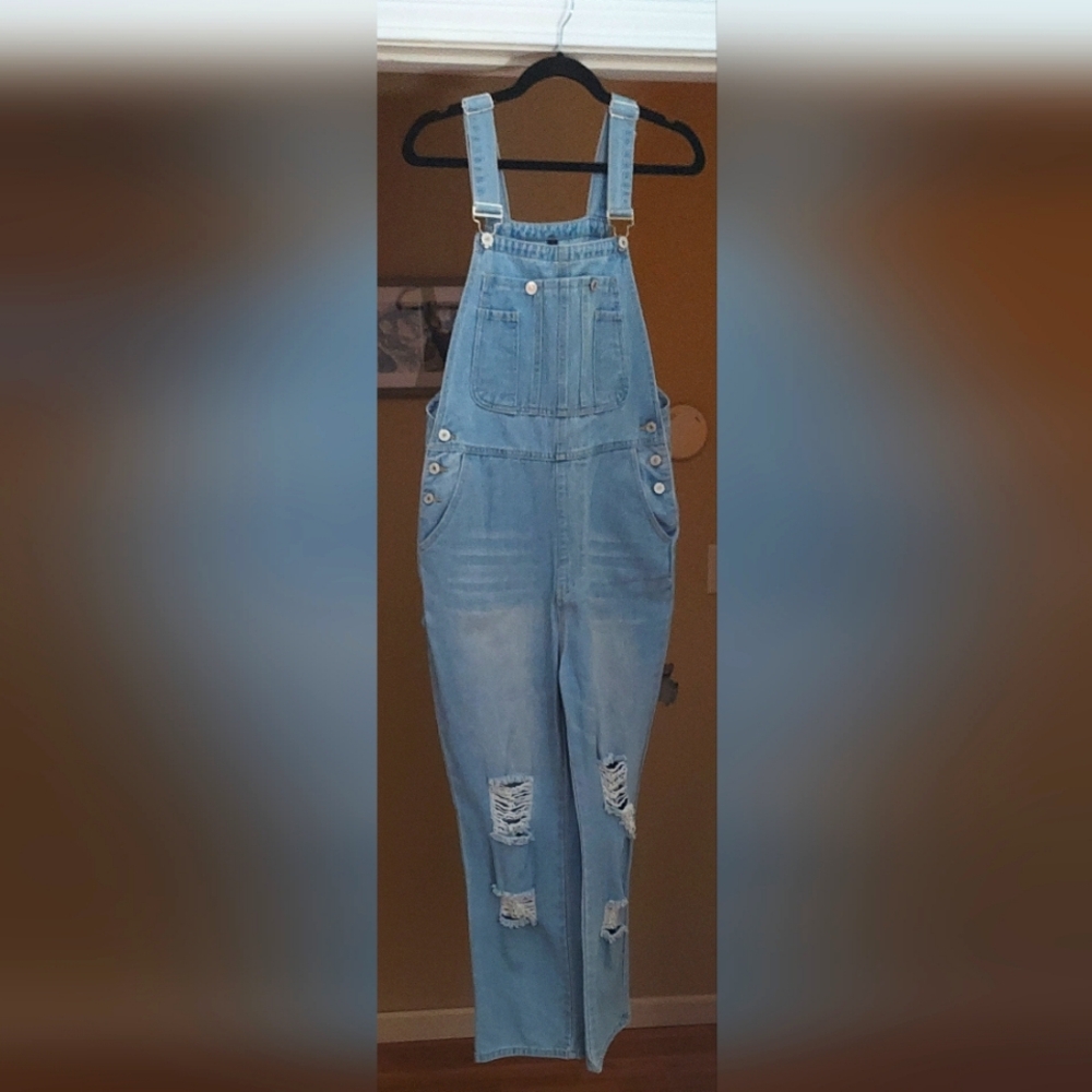 Women's distressed overalls